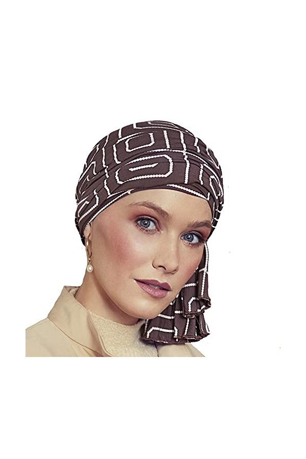 Christine Headwear Turban préformé Tula à nouer en bambou-viscose facile à enfiler imprimé gris perle