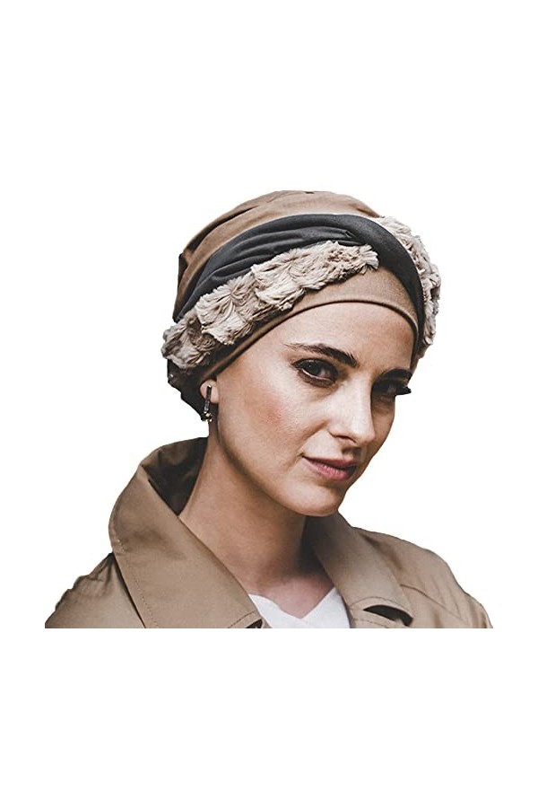 CAREBELL Elegance Stockholm Turban oncologique en coton pour chimiothérapie ou alopécie, Camel, Taille Unique