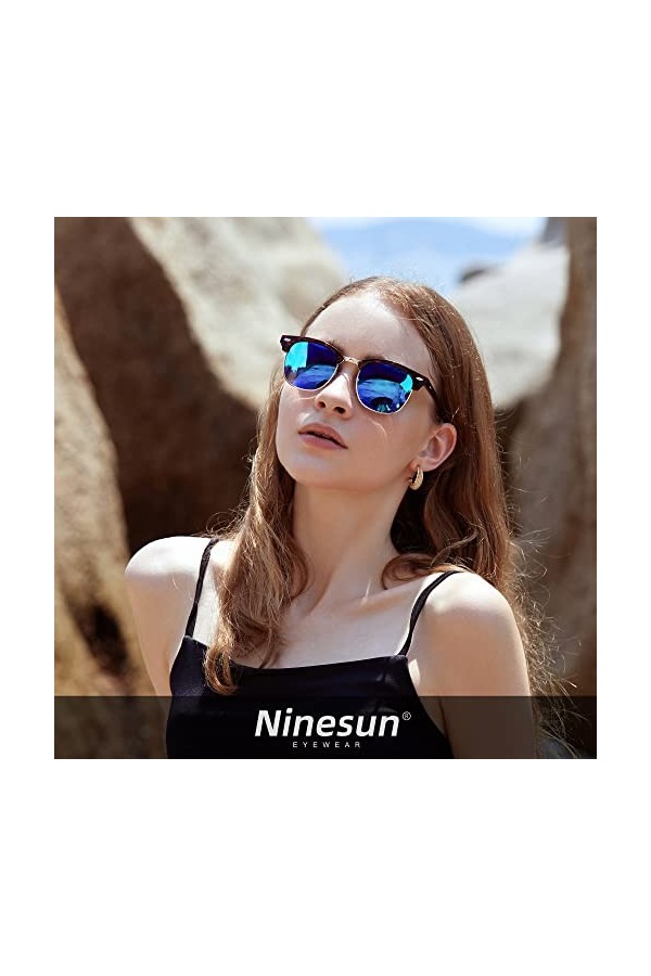 Ninesun miroir lunettes de soleil polarisées semi-sans monture pour hommes et femmes à la mode en plein air pour les lunettes