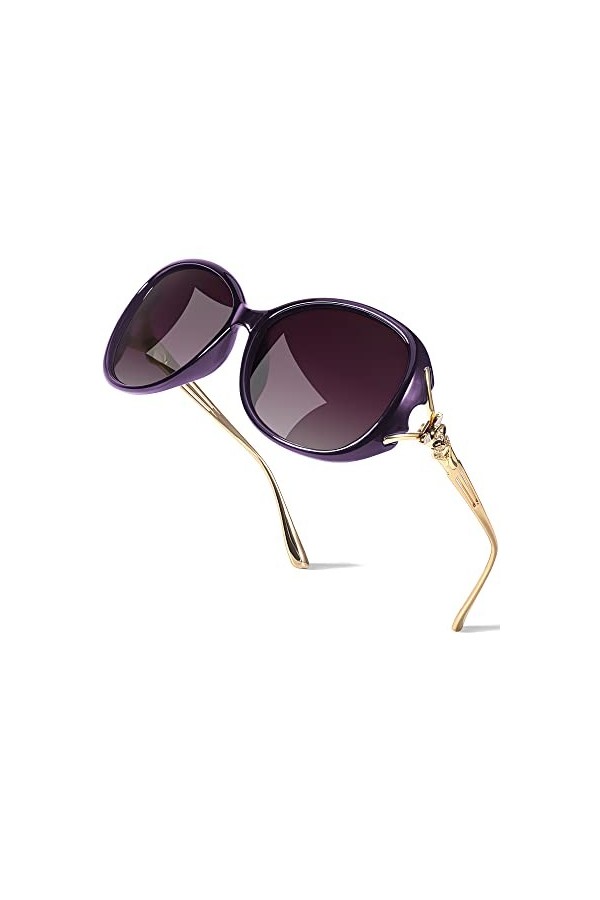LVIOE Lunettes de soleil polarisées pour femme style Jackie O avec branches en métal doré protection UV, violet