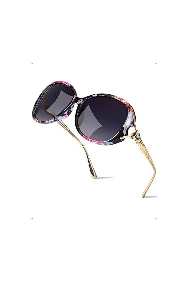 LVIOE Lunettes de soleil polarisées pour femme style Jackie O avec branches en métal doré protection UV, violet