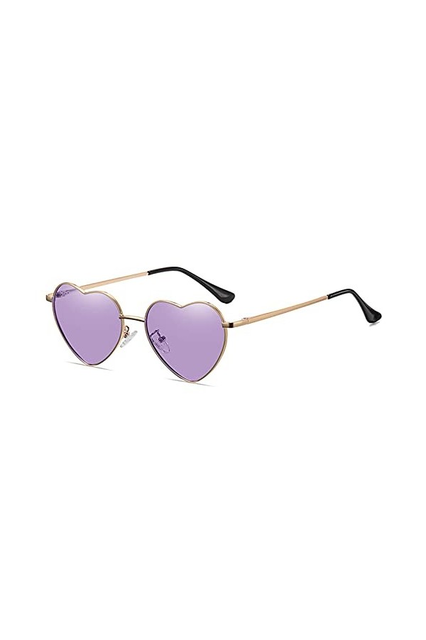 Lunettes de soleil en forme de cœur polarisé pour femme - Monture en métal - Protection UV400, Cadre noir/verres noirs.