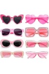 Dwenarry Lot de 8 lunettes de soleil roses en vrac pour femmes et filles, ensemble de lunettes de soleil en forme de cœur, tr