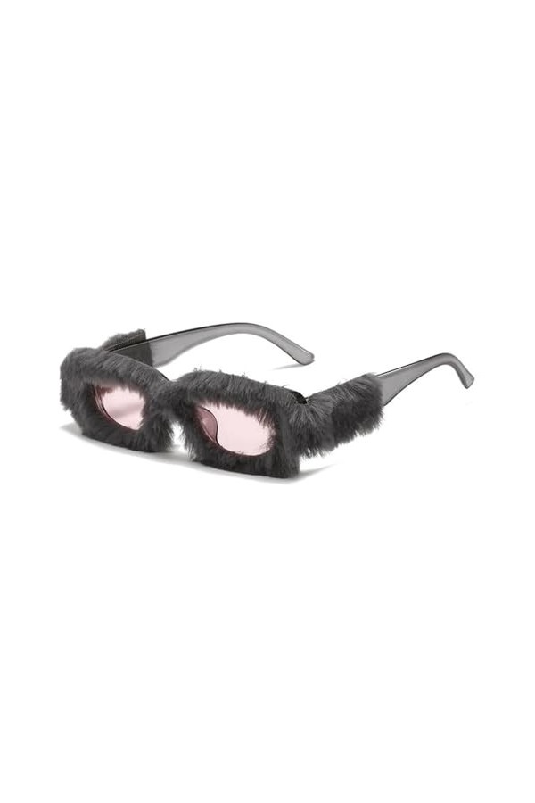MUTYNE Lunettes de Soleil carrées pour Dames Femmes Punk Fourrure Douce Velours Rose Lunettes de Soleil Femme colorées Lunett