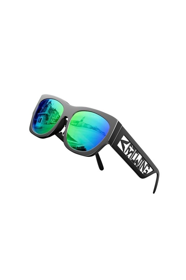 ROCKNIGHT Lunettes de soleil polarisées HD pour conduite avec protection UV400, anti-éblouissement, verres plats à branches t