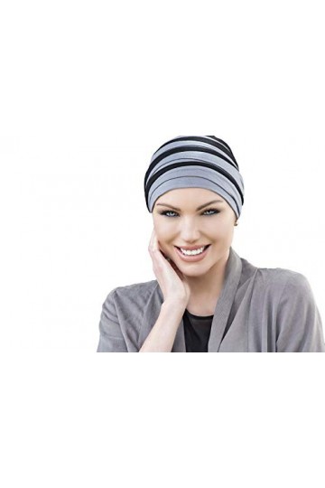 MASUMI Headwear for Chemo | Headwear pour femme | Turban pour perte de cheveux Dorna gris et noir - Gris - Taille Unique