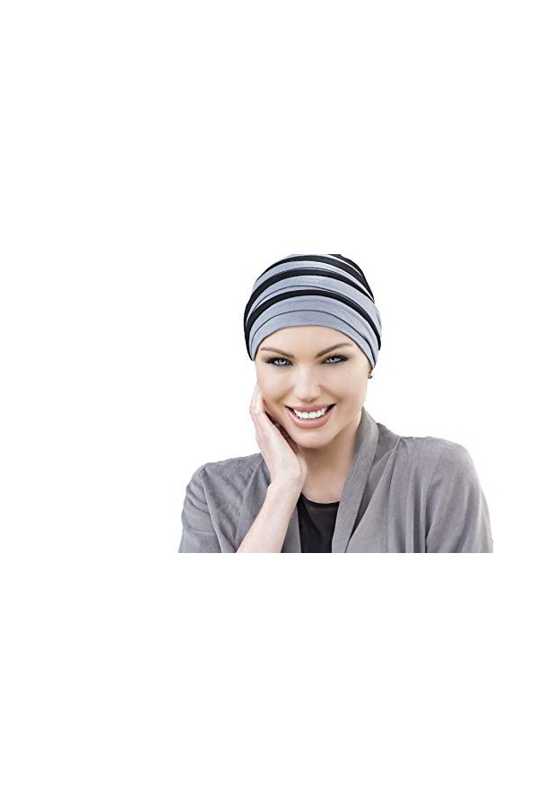 MASUMI Headwear for Chemo | Headwear pour femme | Turban pour perte de cheveux Dorna gris et noir - Gris - Taille Unique