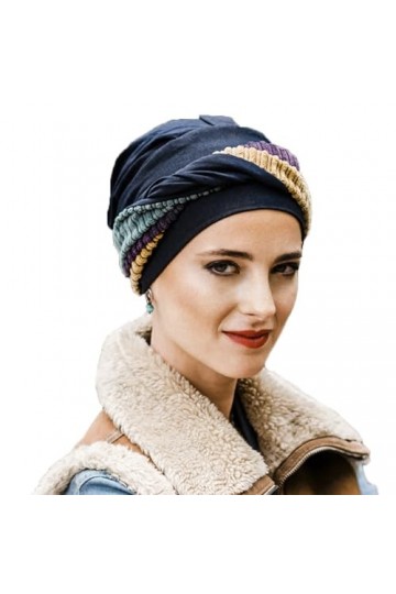 Carebell Elegance Hippie Turban Bonnet oncologique en bambou pour chimiothérapie ou alopécie, bleu marine, Taille Unique
