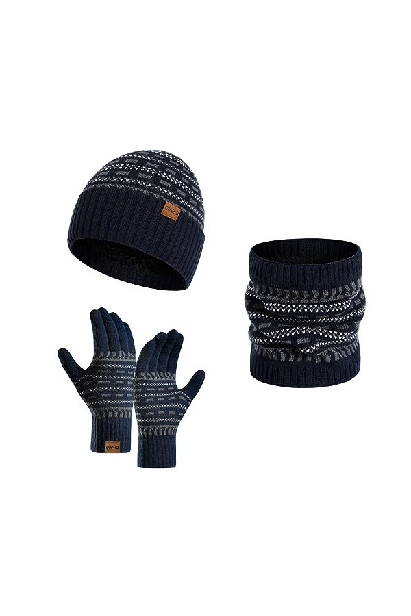 Daysskk Ensemble bonnet écharpe et gants pour homme et femme - Ensemble chaud - Bonnet dhiver - Bonnet pour homme - Écran ta
