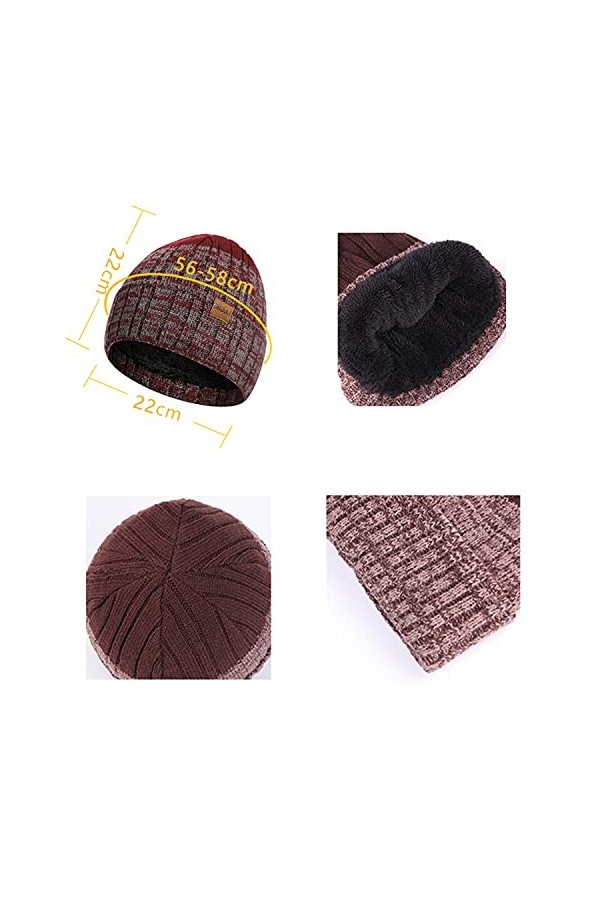 Daysskk Ensemble bonnet écharpe et gants pour homme et femme - Ensemble chaud - Bonnet dhiver - Bonnet pour homme - Écran ta