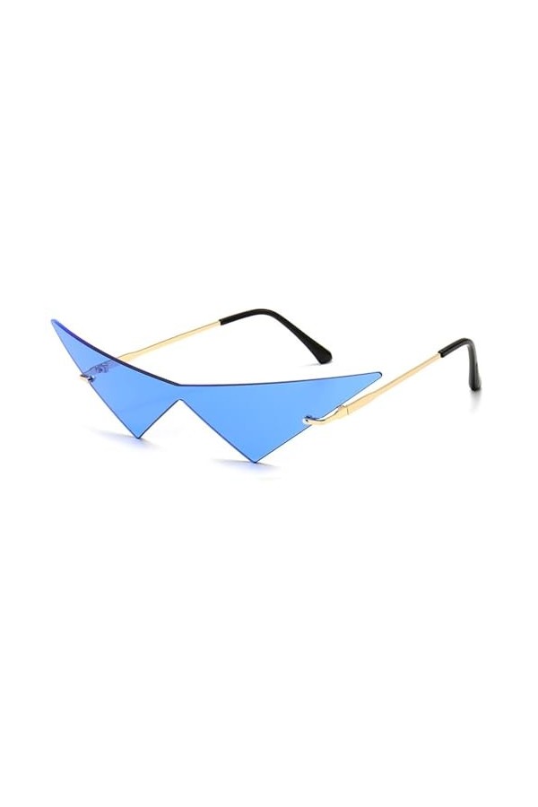 Lunettes de Soleil sans Monture Oeil de Chat surdimensionnées Femmes Lunettes de Soleil à lentille Une pièce Femme Triangle L