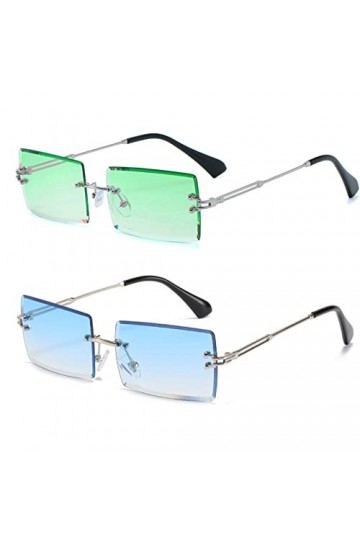 YUELUQU Lunettes de soleil rectangulaires rétro sans monture pour homme et femme - Lunettes transparentes Y2K vintage, Sgreen