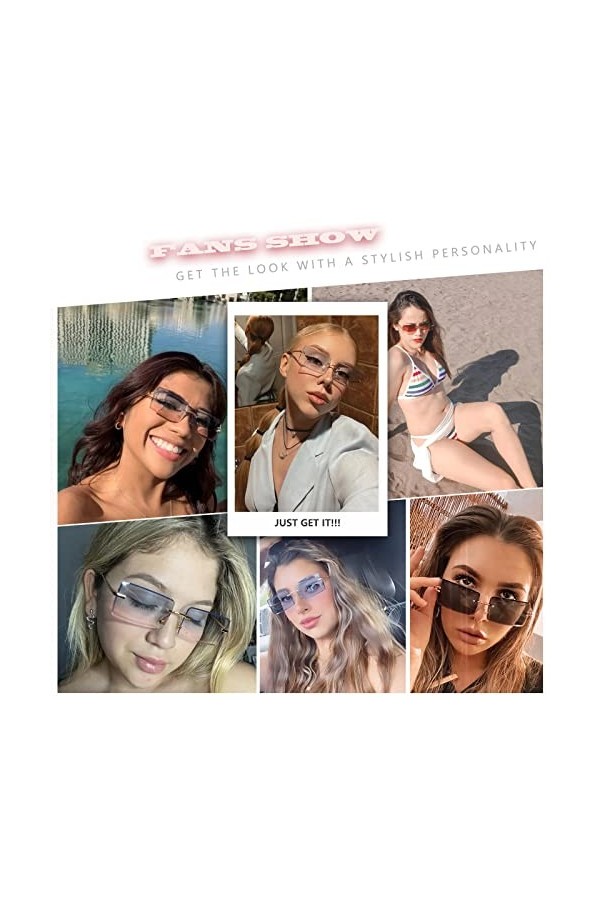 YUELUQU Lunettes de soleil rectangulaires rétro sans monture pour homme et femme - Lunettes transparentes Y2K vintage, Sgreen