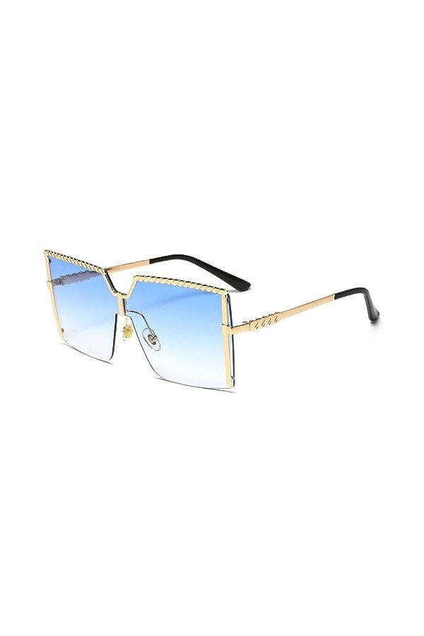Lunettes de soleil carrées semi-cerclées pour femme Hommes UV400 Gradient Lunettes de soleil Femme, Bleu, Taille unique