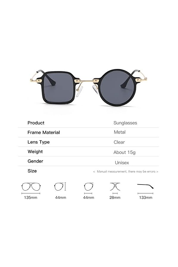 HPIRME Femmes lunettes de soleil carré rond lunettes de soleil lunettes de soleil rétro hommes UV400 nuances lunettes, thé le