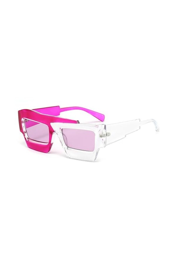 Lunettes de Soleil Carrées Irrégulières Femmes Rétro Double Couleur Lunettes Nuances UV400 Hommes Violet Rose Lunettes de Sol