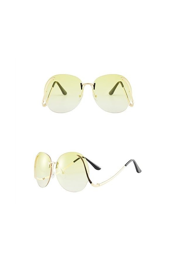 HPIRME Lunettes de soleil sans monture rondes en métal pour femmes Lunettes de soleil miroir surdimensionnées dégradées UV400