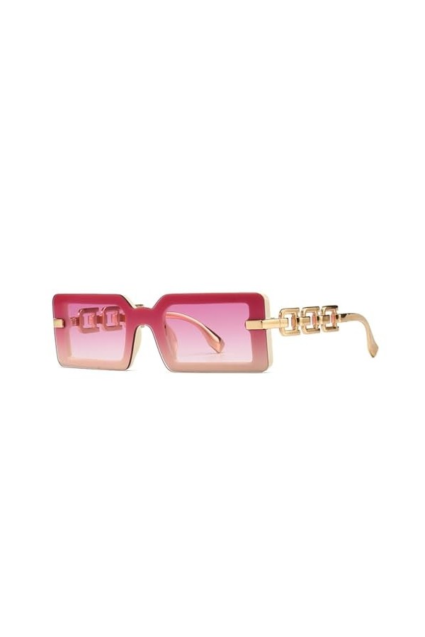 Lunettes de Soleil Carrées pour Femmes Rétro Dégradé Nuances UV400 Hommes Lunettes de Soleil à Monture en Chaîne, C4 Rose, Ta