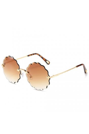 HCHES Mode ronde fleur lunettes de soleil femmes sans monture chaîne luxe Design lunettes de soleil été Style femme UV400, WT