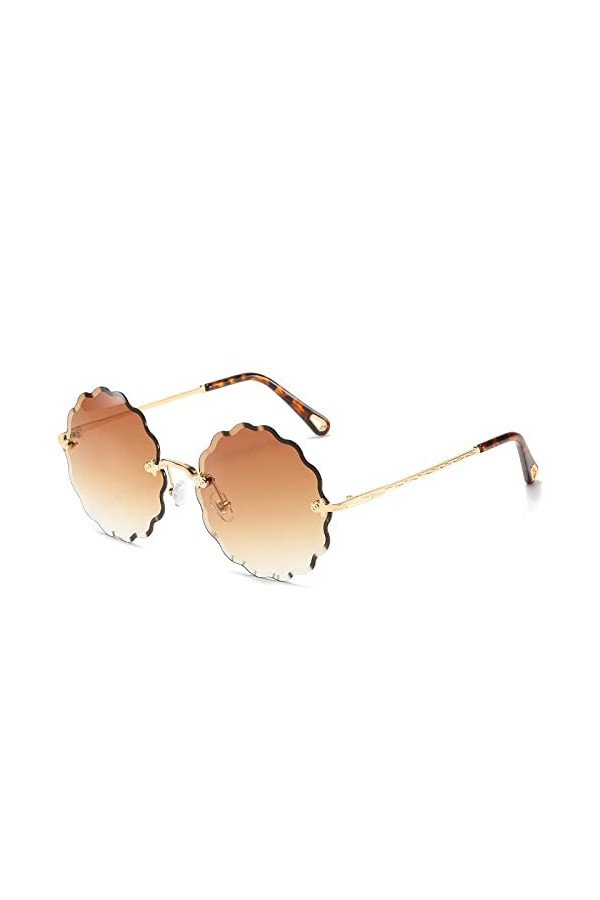 HCHES Mode ronde fleur lunettes de soleil femmes sans monture chaîne luxe Design lunettes de soleil été Style femme UV400, WT