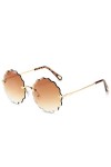 HCHES Mode ronde fleur lunettes de soleil femmes sans monture chaîne luxe Design lunettes de soleil été Style femme UV400, WT