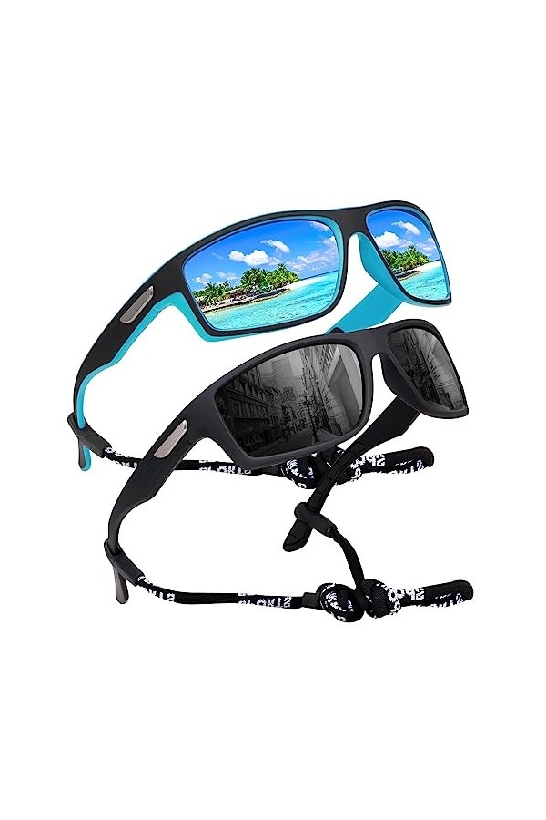 SKYWAY Lunettes de soleil polarisées pour homme et femme - Lunettes de soleil de pêche - Protection UV SS8004, noir/vert, Tai