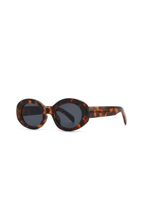 HCHES Lunettes de soleil ovales pour femmes, nuances UV400 pour hommes, lunettes de soleil rondes rétro léopard, 3, taille un