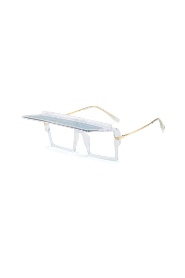 Lunettes de Soleil Carrées Rabattables pour Femmes Lunettes de Soleil Punk Hommes Lunettes Léopard Une Pièce Lunettes UV400, 