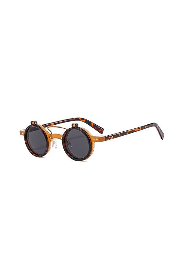 Petites lunettes de soleil rondes Punk pour femmes Lunettes de soleil à rabat rétro UV400 Hommes Rivets Lunettes de soleil, t
