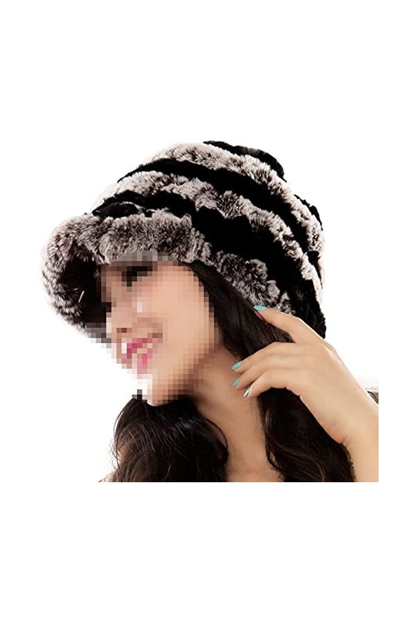 BeFur Bonnet Rex en fourrure - Pour femme - Chaud et doux, gris/noir., Taille unique