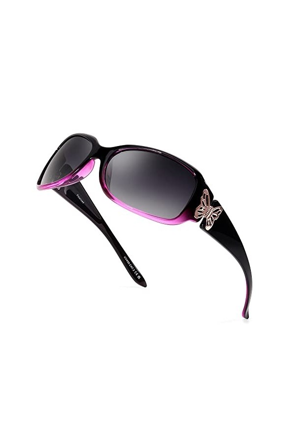 LVIOE Lunettes de soleil pour femme - Grandes lunettes de soleil polarisées - Noires - Classique années 80 - Vintage - Avec p