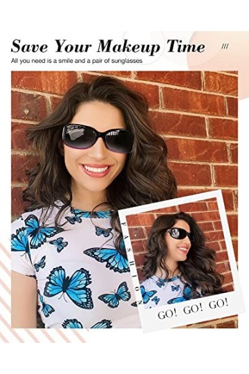 LVIOE Lunettes de soleil pour femme - Grandes lunettes de soleil polarisées - Noires - Classique années 80 - Vintage - Avec p