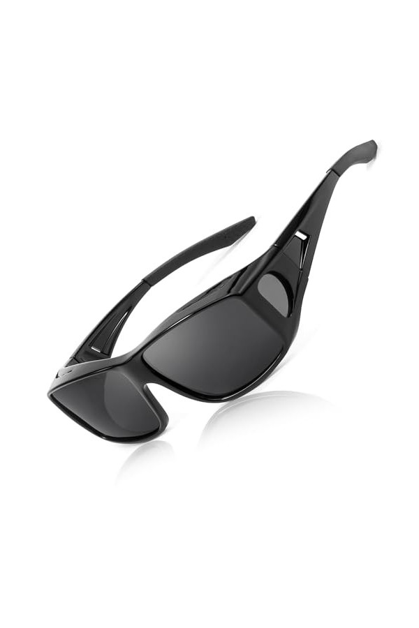 LVIOE Lunettes de soleil polarisées pour homme et femme - À clipser - Protection UV 400, L-noir gris