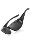 LVIOE Lunettes de soleil polarisées pour homme et femme - À clipser - Protection UV 400, L-noir gris