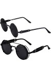 XFentech Lunettes de Soleil Punk - 2Pcs Retro Steampunk Ronde Métal Cercle Lunettes de Soleil Polarisées pour Hommes et Femme