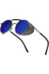 XFentech Lunettes de Soleil Punk - 2Pcs Retro Steampunk Ronde Métal Cercle Lunettes de Soleil Polarisées pour Hommes et Femme