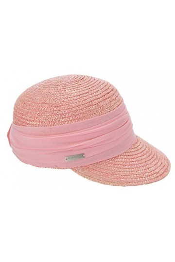 Seeberger Chapeau de soleil en paille et tissu uni pour femme, Rose rose 29 , taille unique