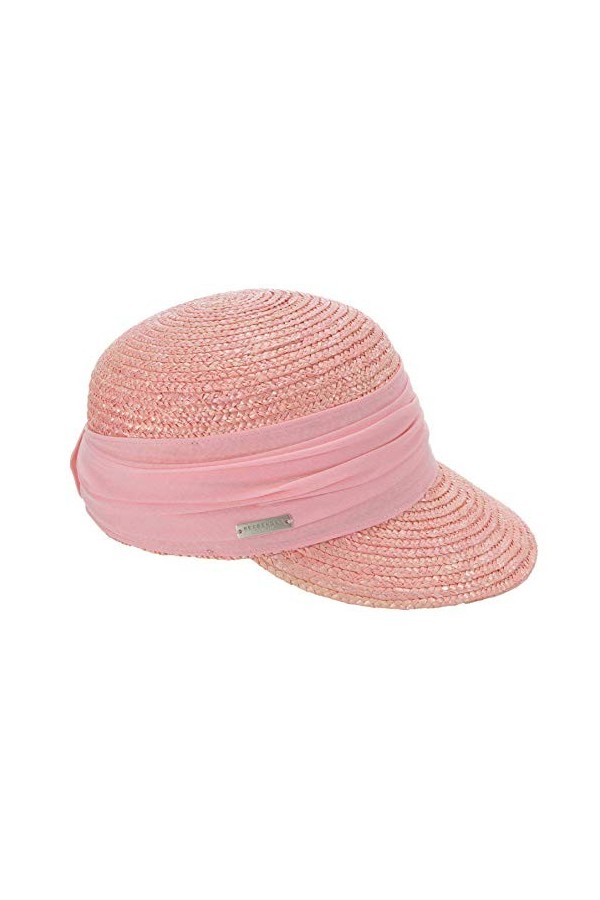 Seeberger Chapeau de soleil en paille et tissu uni pour femme, Rose rose 29 , taille unique
