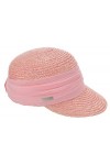 Seeberger Chapeau de soleil en paille et tissu uni pour femme, Rose rose 29 , taille unique