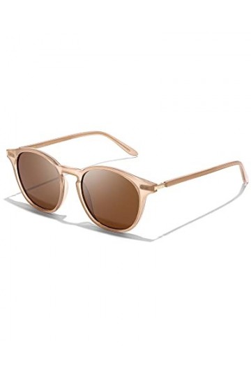 LVIOE Lunettes de soleil polarisées à monture ronde pour femme avec protection UV400, Marron/transparent