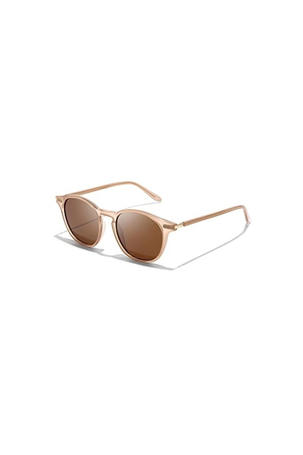 LVIOE Lunettes de soleil polarisées à monture ronde pour femme avec protection UV400, Marron/transparent