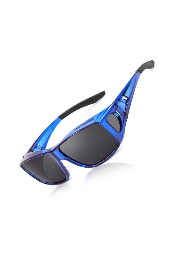 LVIOE Lunettes de soleil polarisées à clipser pour homme et femme avec protection UV 400, L-bleu clair/gris