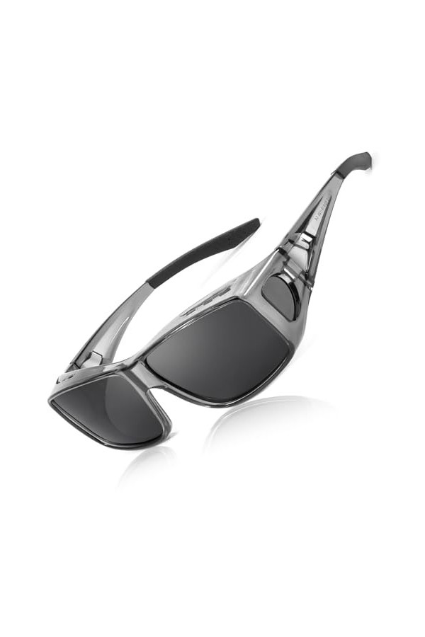 LVIOE Lunettes de soleil polarisées à clipser pour homme et femme avec protection UV 400, L-gris gris