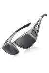 LVIOE Lunettes de soleil polarisées à clipser pour homme et femme avec protection UV 400, L-gris gris