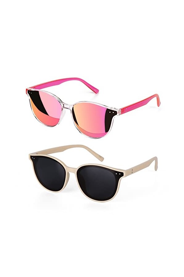 Sumato Lunettes de soleil rondes œil de chat pour femmes, lunettes de soleil tendance pour femmes, lunettes de soleil classiq