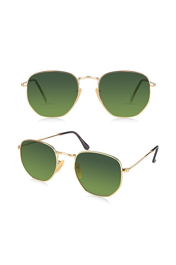 Valensole Lunettes de soleil à monture en métal - Verres plats hexagonaux en verre - Protection UV400 pour conduite, pêche, r