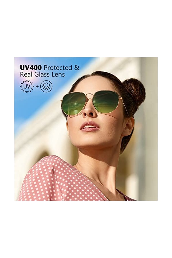 Valensole Lunettes de soleil à monture en métal - Verres plats hexagonaux en verre - Protection UV400 pour conduite, pêche, r