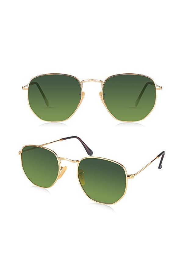 Valensole Lunettes de soleil à monture en métal - Verres plats hexagonaux en verre - Protection UV400 pour conduite, pêche, r