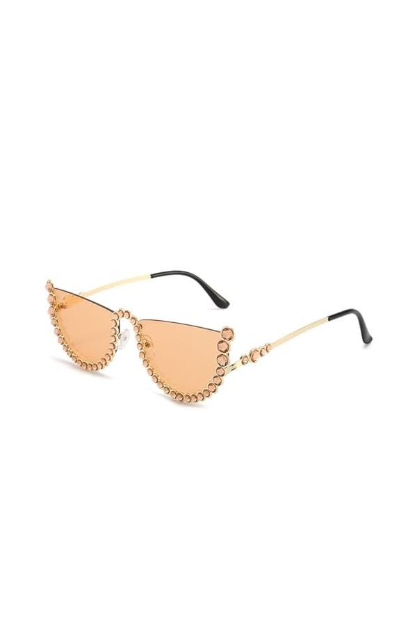 PETOLY Lunettes De Soleil Femme Sunglasses Lunettes Fête Lunettes De Soleil À Demi-Bord Serties De Diamants Lunettes De Solei