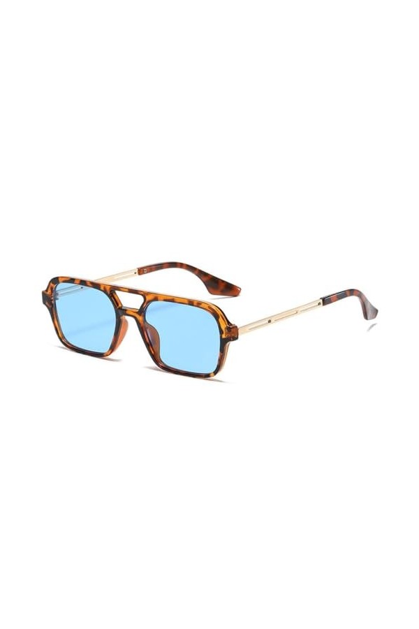 SONISA Lunettes de soleil carrées à petite monture femme mode lunettes de soleil de luxe femme Vintage creux léopard bleu, bl